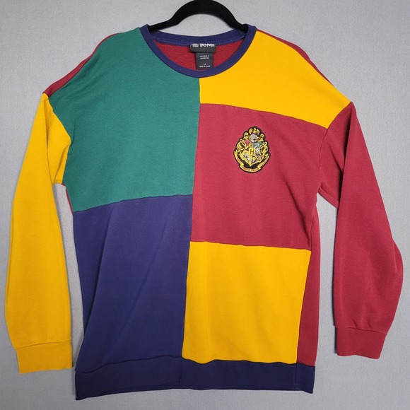 Harry Potter Hogwarts Houses Color Block Pullover Sweatshirt Wizarding World LG - Picture 1 of 8